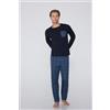 Tezenis Pigiama Lungo Cotone Taschino E Stampa Uomo Blu