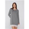 Tezenis Camicia Da Notte Manica Lunga In Viscosa E Pizzo Donna Grigio Scuro