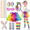 Ballery Accessori per costume anni '80 per ragazze, set da 9 pezzi con gonna tutù in pizzo, collana, bracciali, occhiali, guanti a rete, scaldamuscoli, per vestire il giorno