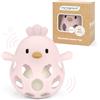 MCGMITT Palla presa per neonati in silicone BPA-free con sonaglio - Gioco sensoriale e motorio a forma di pollo, regalo Montessori per dentizione da 0 6 9 mesi Per neonati e bambini piccoli (Rosa)