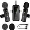Fangehong 2 Pcs Microfono Wireless Bluetooth, con 3 in 1 Ricevitore Universale, Riduzione del Rumore, Plug-Play, Microfono Lavalier senza Fili per Smartphone Pc Fotocamere, per Podcast Video Live Intervista