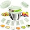 Souvik Centrifuga per Insalata 5L in Acciaio Inox - Asciuga Insalata Multifunzione con Coperchio, Pulsante Stop, Centrifuga per Lattuga con Scarico, Base Antiscivolo, Lavabile in Lavastoviglie