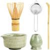 Mapille 5 in 1 Set Accessori per Matcha Cerimonia Tè Giapponese con Ciotola Matcha, Frusta Matcha in Bambù Naturale, Paletta Bambù, Porta Frullino per Tè Cerimonia (Verde Intenso)