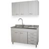 Yellowshop - Mobile cucina sottolavello a 2 ante e cassettiera cm 120 effetto legno Frassino Moire componibile con lavello inox e scolapiatti Basic (Sottolavello completo piano Dx)