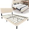 Suusolny Letto imbottito con testiera in pelle e rete a doghe, letto singolo, montaggio semplice, con strumenti di installazione, telaio fino a 300 kg, beige 140 x 200 cm