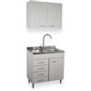 Yellowshop - Mobile cucina sottolavello a 1 anta e cassettiera cm 80 effetto legno frassino moire componibile con lavello inox e scolapiatti Basic (Sottolavello completo cassettiera Sx)