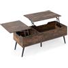 LIFEZEAL Tavolino da Salotto Sollevabile, Tavolino Basso da Caffè, da Soggiorno, Moderno, Salvaspazio, in Legno, con Piano Elevabile, Gambe in Metallo, Contenitore, 2 Scomparti, 110,5x48x40cm, Marrone