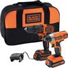 BLACK+DECKER Trapano avvitatore combinato senza fili, 18 V, con avvitatore a percussione, borsa per attrezzi, 2 batterie agli ioni di litio da 1,5 Ah, BCK25S2S-GB