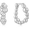 ANIA HAIE Orecchini da donna Melodic Poet Bezel Beaded Curved Huggie Hoop, in argento Sterling con 6 zirconi e perle d'oro, lunghezza 16 mm, confezione regalo inclusa