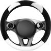 Upgrade4cars Coprivolante Auto Universale Nero Bianco in Peloso | Copertura di Volante Diametro 37-39 cm | Accessori Auto Interno | Regali per Donna e Uomo
