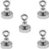 Magnetastico® | 5 pezzi magneti con occhiello in neodimio N35 20 mm Ø | Forza di tenuta 9.0 kg | 5 pezzi magneti in neodimio molto potenti con base e eyebolt, zincato