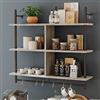 Bestier 105,5 cm, 3 livelli, scaffalatura per tubi sospesi, industriale, a parete, con tubo rotondo e gancio, scaffale in legno per decorazione e conservazione, libreria per soggiorno, cucina, balcone