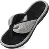 Wishcotton Women's Adjustable Memory Foam Flip Flop Slippers Cozy Lightweight Open Toe House Shoes, Grey, 5-6 Women