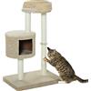 PawHut Albero Tiragraffi per Gatti Multi-livello, 2 Piattaforme, 1 Casetta e Corde in Juta, 61x41x96 cm, Beige
