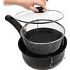 Avilia Padella Antiaderente per Friggere, 24 cm, in Acciaio Inox, con Cestello, Coperchio in Vetro e Termostato Regolabile, Lavabile in Lavastoviglie, Ideale per Patate, Pollo, Carne, Pesce