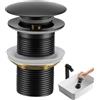 Penbinmall Rubinetto di scarico in acciaio inox, valvola di scarico pop up, con filtro in ottone e dado di accoppiamento, tappo nero per lavandino e lavandino con troppopieno