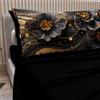 PETTI Artigiani Italiani - Lenzuola in Cotone con Federe in Stampa Digitale, Matrimoniale Maxi, Completo Lenzuolo Sopra e Sotto con Angoli, Floreale 06 22 Nero, 100% Made in Italy