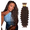 Evaxilc 32 32 Inch Human Hair For Braiding Deep Wave Menschliches Haar #4 Chocolate Brown Color Unprocessed No Weft Bulk Braiding Hair Extensions For Boho Braids