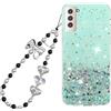 Rnrieyta Miagon Brillantini Cover per Samsung Galaxy S21 Fe,Bling Glitter Stelle Custodia Case Paraurti Trasparente con Perla Cuore Farfalla Anti-Smarrimento Cordino Fascino