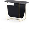 OUTLET CALLIGARIS Calligaris, Tavolino portariviste Magazine. Struttura OTTONE LUCIDO Piano laccato NERO OPACO Portariviste cuoio rigenerato NERO. Lunghezza: 73 Altezza: 52 Profondita: 36 cm