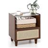 FANTASK Set di 2 comodini in bambù con cassetto in rattan e ripiano aperto, tavolino boho con piano in vetro e scomparto aperto, divano per camera da letto, soggiorno (43 x 35 x 50 cm)