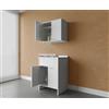 Negrari composizione, Mobile Lavatoio + Pensile in Resina, Resistente all'umidità, Vasca resistente agli acidi, Kit di scarico incluso, Interno e Esterno, Bianco