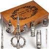 Hapivida Kit di Strumenti per Il Cucito Europeo, Set di Forbici da Ricamo Vintage e Custodia con Ditale e Bottiglia per Ago per Cucire Accessori per Ricamo a Punto Croce Regalo di Compleanno(D'Argento)