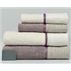 Mahome Set Asciugamani 4 Pezzi 450 Gr/m² 100% Cotone Italiano Artigianale con Balza in Lino | Set 2 Viso + 2 Ospite Morbidi Soffici Made in Italy (Prugna Balza Lino)