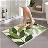 Morbuy Tappetino da bagno antiscivolo, 45 x 65 cm, motivo foglia verde, super morbido e assorbente, lavabile in lavatrice, in microfibra, per doccia, camera da letto, cucina, ingresso