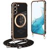 Pnakqil per Magnetica Cover per Samsung Galaxy S22 Plus 5G con Cordino, Compatibile con MagSafe, Ultra Sottile Cuore Silicone Custodia con Laccio Tracolla, Elettrolitico TPU Case con Collana, Nero