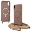 Bigcousin Magnetica Cover con Cordino per iPhone XS Max,[Compatibile con MagSafe], Cover in Silicone, Regolabile Cordino da Collo Nylon Catena Collana Tracolla,Marrone