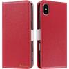 Butnyeoe Cover per iPhone X Case,Custodia iPhone XS Libro,Trama Litchi PU Pelle Protettiva Portafoglio Flip/Folio Wallet Case Con Slot per Schede e Magnetica Supporto,Rosso