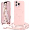 Ethanger Magnetica Cover con Cordino per iPhone 16 Pro Max Custodia con Tracolla [Compatibile con Magsafe] Collana in Silicone Liquido Custodia Protettiva Cover per iPhone 16 Pro Max Rosa