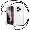 Votvloay Cover Cordino per iPhone 16 Pro Max 6,9 con 2 x Pellicola Protettiva Vetro Temperato, Trasparente Custodia con Laccio Tracolla Corda, Sottile TPU Silicone PC Antiurto Case, Nero