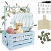 Jokapy Cestino per neonati con manico, in legno, pratica scatola di legno per baby shower, con asta, armadietto per cassette per bambini, in legno, idea regalo (blu)