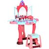 AIYAPLAY Tavolino Toeletta per Bambine con Sgabello, Specchio, Luci e Accessori, Tavolo da Trucco in PP e GPPS, 57x34x76 cm, Blu Rosa e Rosso