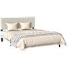 FIVMEN Telaio letto 160 x 200 cm, in metallo con testiera in velluto e rete a doghe, letto per ragazzi, letto matrimoniale, camera degli ospiti, beige