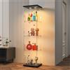 BPKADHY Vetrinetta in Vetro,Vetrinetta Espositiva LED RGB a 7colori,Vetrina Soggiorno Moderna con 4 Ripiani in Vetro con 1Porta e Serratura,Vetrine per Collezionismo,164x42.5×36.5cm,Vetrina negozio,Nero