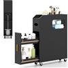 COSTWAY Credenza da Bagno Piccolo, Mobile Salvaspazio Stretto e Slim con Cassetto Scorrevole, Porta Fazzoletti, Portascopino e Ruote Bloccabile, Armadietto per Spazi Ridotti (Nero)