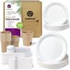 GoBeTree stoviglie usa e getta 150 pezzi, 25 piatti canna da zucchero 23 cm, 25 piatti 18 cm, 75 posate riutilizzabili, 25 bicchieri kraft 240 ml, perfetto per feste barbecue picnic compleanni.