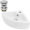ML DESIGN modern living ML-Design Lavabo ad Angolo d'Appoggio in Ceramica Bianco 46 x 33 x 13 cm Lavandino Angolare a Parete Troppopieno Foro per Rubinetto Lavello a Triangolo Bagno WC Ospiti Design Moderno incl. Piletta