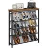 CHOEZON Scarpiera a 5 Ripiani per 12-16 Paia di Scarpe, Scaffale Portascarpe con Piano in Legno, Struttura Metallica, Piedini Regolabili, per Ingresso, Corridoio, Marrone Vintage e Nero DTXJ02BF