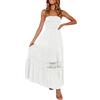 Generic Abiti da sole casual da spiaggia per vacanze estive da donna tinta unita fluida una linea di pizzo primavera estate prendisole cocktail 2025 uncinetto fuori dalla spalla smocked Boho fascia alla moda