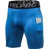 Yishengwan Pantaloncini Compressione Uomo Pantaloncini Fitness Asciugatura Rapida Leggings Palestra Corti Calzamaglia con Tasche Blu XL