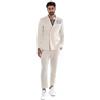 Giosal Abito Uomo in Lino Vestito Doppiopetto Completo Giacca Pantalone Tinta Unita Elegante (Beige, 46)