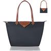 BOJLY Borsa tote da donna, elegante, impermeabile, in nylon, borsa a tracolla con manico superiore, borsa pieghevole da spiaggia, borsa da viaggio per lavoro, shopping, scuola, Grigio scuro, Large