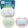 AVENT Philips Avent Ultra Start Ciuccio - Design ortodontico, per neonati 0-6 mesi, tettarella simmetrica in morbido silicone, senza BPA, con custodia per la sterilizzazione, confezione da 2, SCF087/01