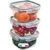 Snips - Set 3 Contenitori per Alimenti 1L Trasparenti, Coperchio Salva Freschezza con 4 Chiusure di Sicurezza - Contenitore per Cibi 14,7x14,7x12 Frigorifero, Microonde e Lavastoviglie, Made in Italy