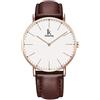 Alienwork IK Orologio Uomo Donna Oro rosa Bracciale in Cuoio Rosolare Bianco Ultra-sottile