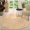 TT Home Tappeto Fibra Naturale Juta Soggiorno Rotondo Etnico Boho Fatto A Mano Bordura, Colore:Ivory 2, Dimensione:80 cm Rund